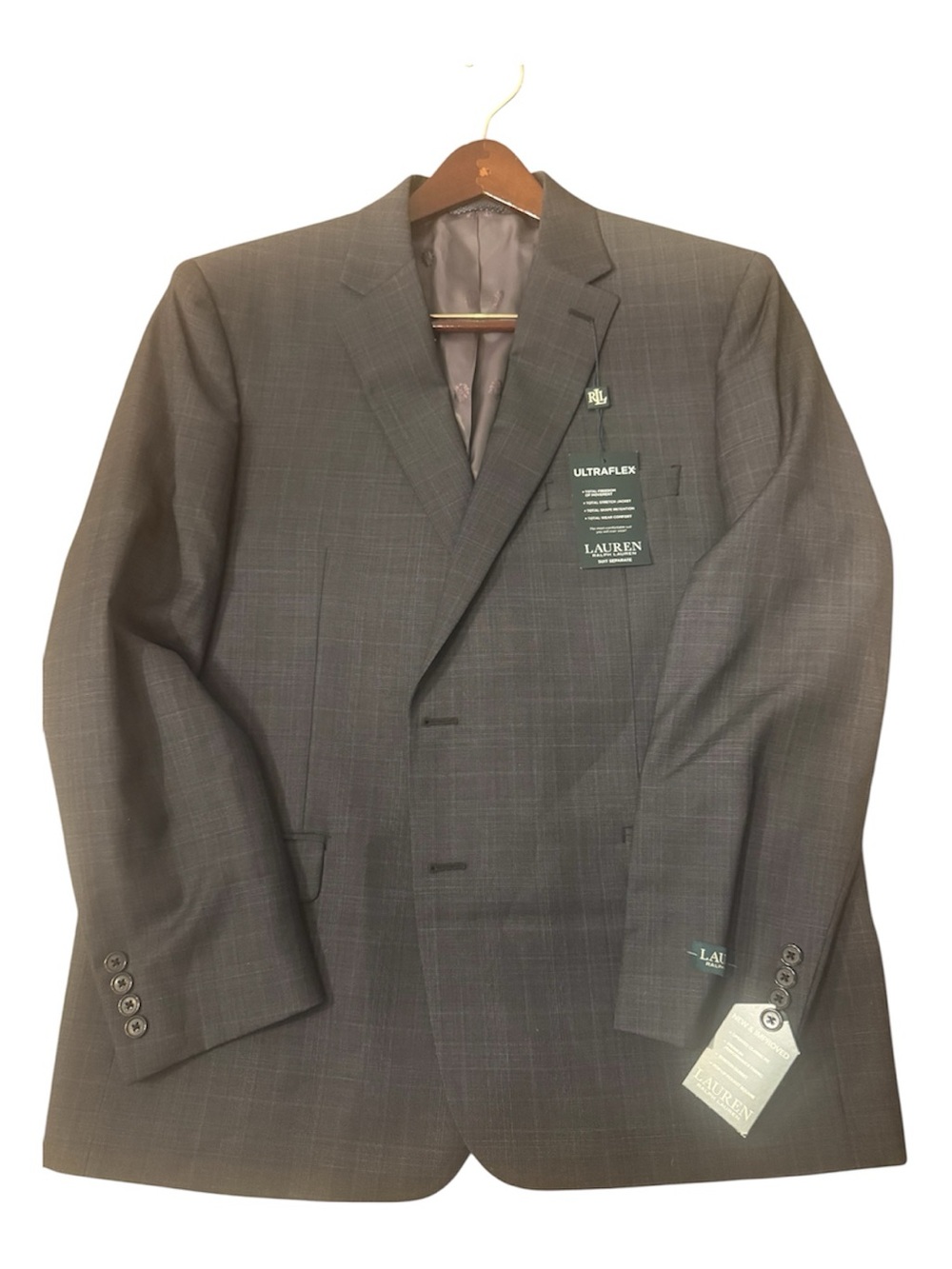 Ralph Lauren Lauren Dark Gray Windowpane Wool Blend Suit Jacket